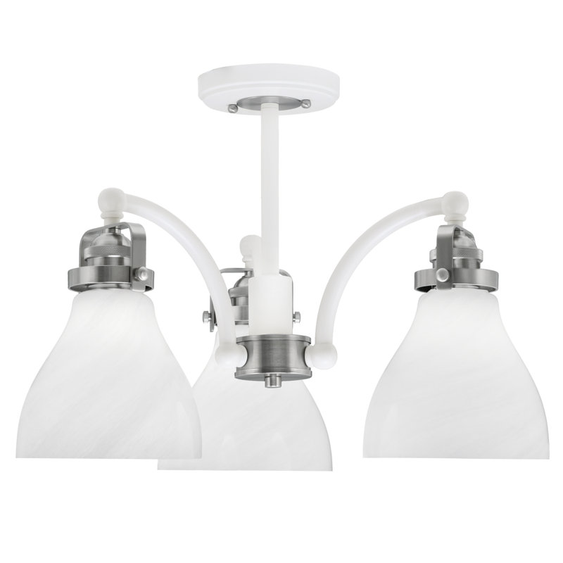 Easton 3 Light Semi-Flush With 6.25", White Marble Glass, White/Brushed Nickel