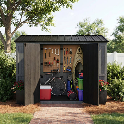 8 Ft. X 4 Ft. Outdoor Cedar Wood Frame Storage Shed With Galvanized Steel Roof Panels And Lockable Door