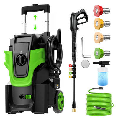 Nettoyeur haute pression électrique robuste 5000 PSI, avec lance à 2 étages, 4 buses, canon à mousse et flacon de savon de 500 ml pour le nettoyage de la voiture, de la maison et de l'extérieur, vert