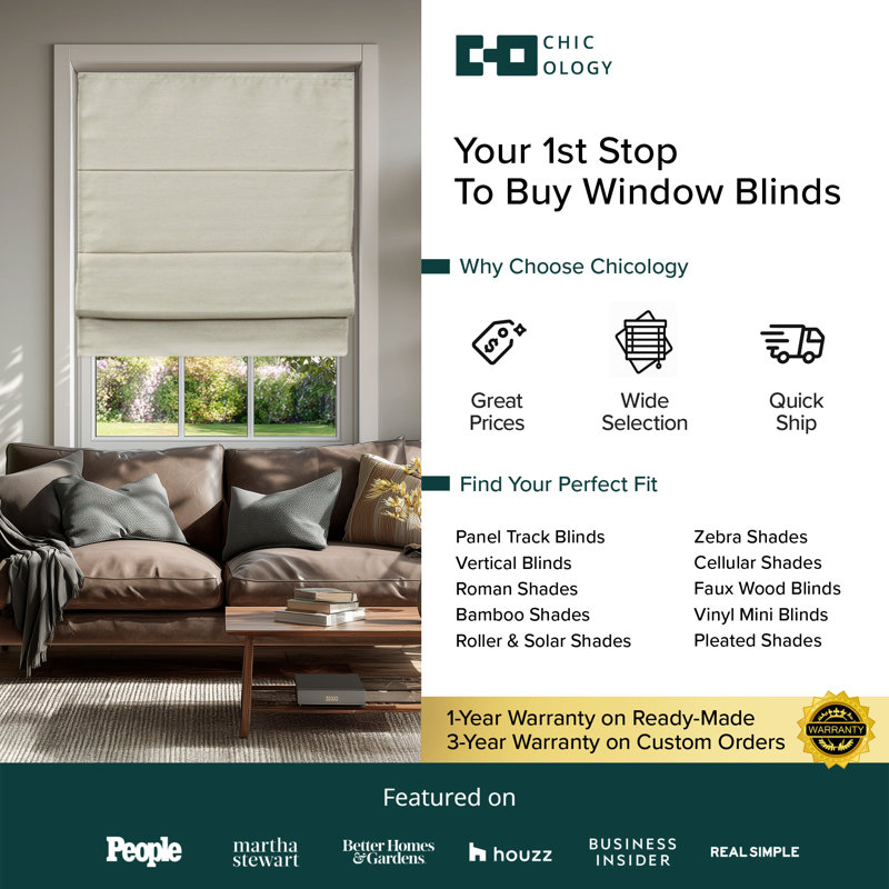 Blackout Roman Shade, Cream, 47"W X 64"L