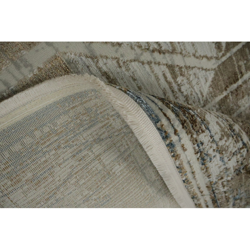 Tapis blanc artistique avec motifs géométriques complexes 5 x 8