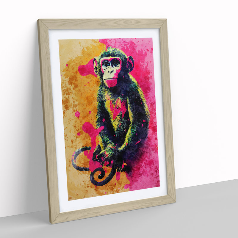Paint Splash Monkey No.3 - Framed Print, 34cm H x 25cm W x 2cm D, Oak Framed
