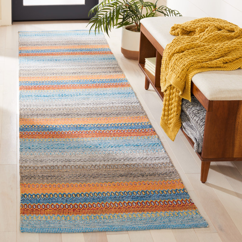Gulbranson Striped Handmade Flatweave Cotton Area Rug in Gray/Blue/Orange, Runner 2'3" x 9'