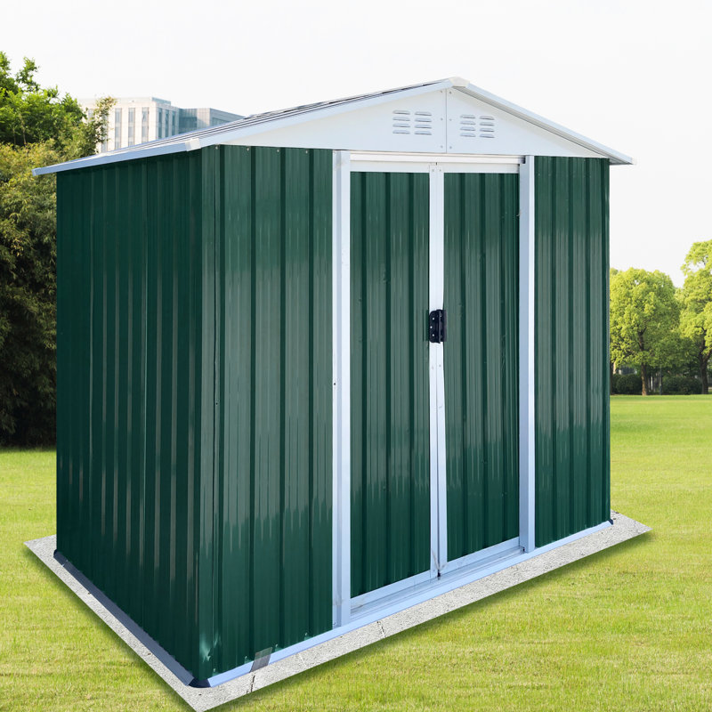 Remise de rangement extérieure pour outils avec toit Apex et structure en alliage d'aluminium, porte coulissante pour remise pour équipement de jardin, articles de structure en métal