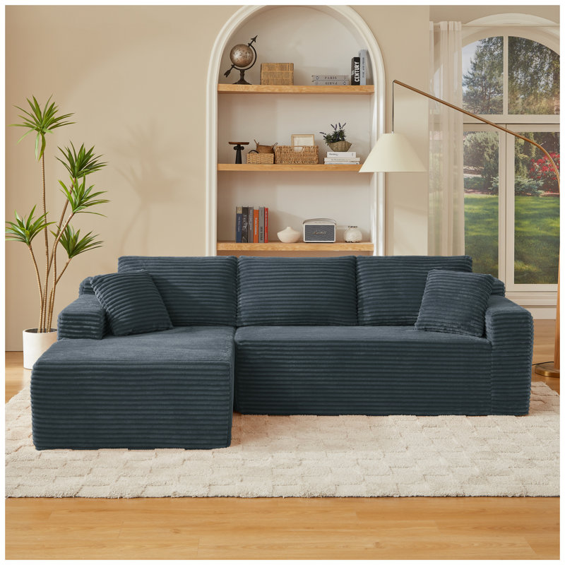 Canapé d'angle en velours côtelé en forme de L avec assises profondes, design modulable Cloud pour salon et appartement, aucun assemblage requis, gris foncé