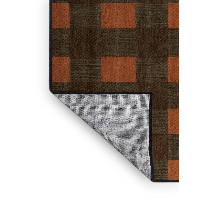 Tapis brun à carreaux lavable à la machine, Rond 3 pi
