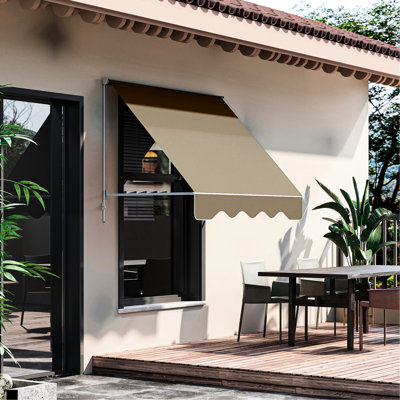 Auvent à abat-jour manuel de 6 pi pour balcon, protégé, aluminium, patio et bras rétractables blanc crème, protection, robuste