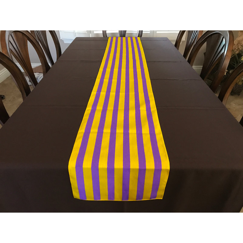 Chemin de table à rayures, Tapis 108 po, Jaune et mauve, 12"