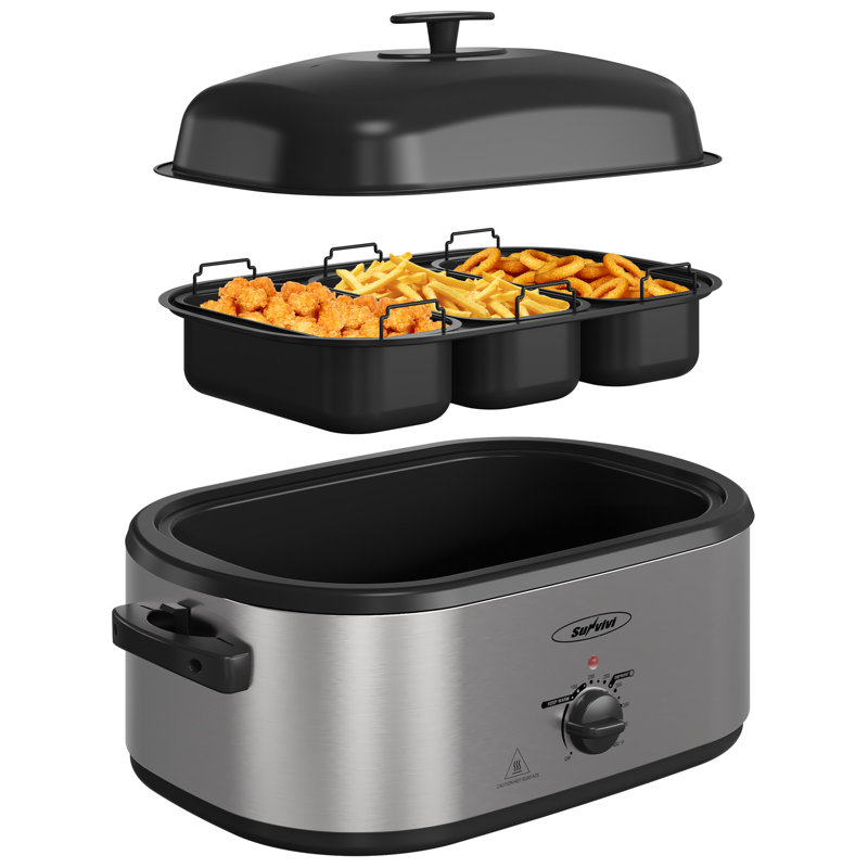 Roaster with Removable 3-bin Buffet Server,Silver, 20QT, Silver