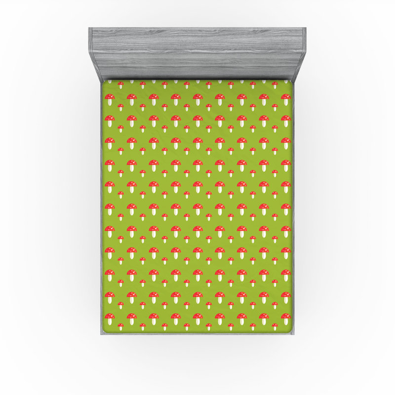 Ambesonne Mushroom Fitted Sheet 2-Pack Toadstools Apple Green Vermilion, California King Fitted Sheet