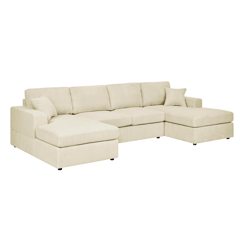 Corduroy 4 - Seat Double Chaise Sectional , Engineered Wood Frame, Rectangular Seats, And U Shaped Setup For Relaxation 3 Piece 4, Foam Filled, Streamlined Design, Cushions