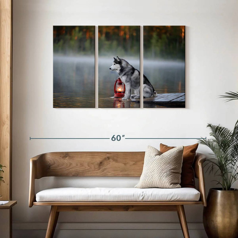 Husky On Lake Dock, 28" H x 45" W