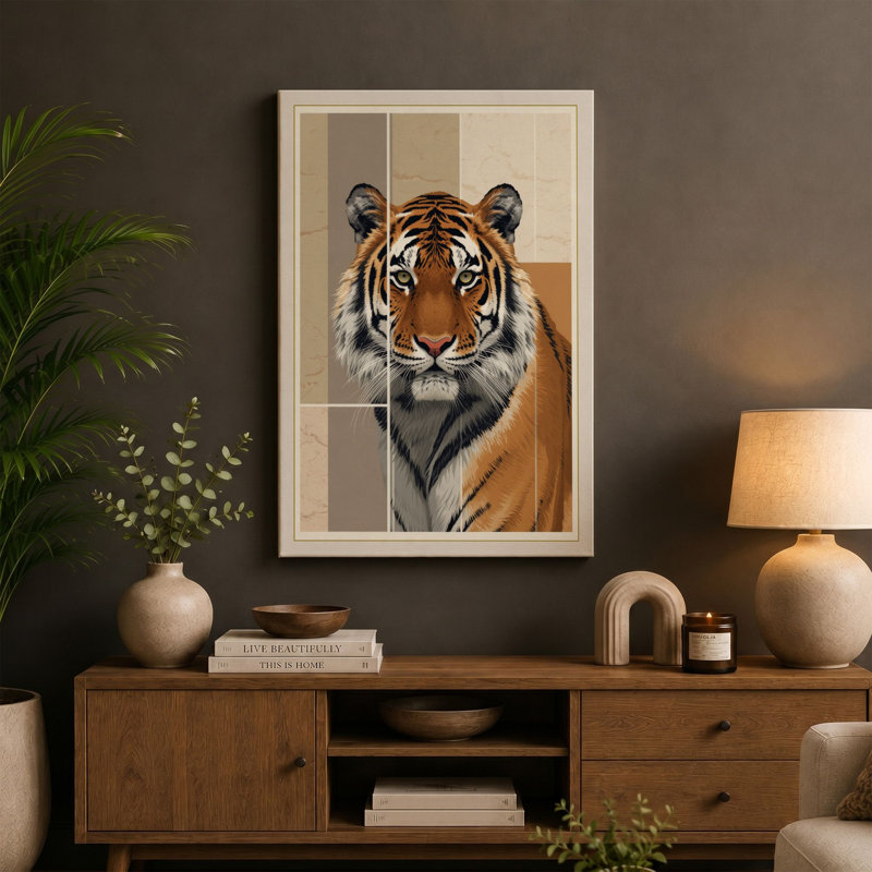 Tiger Composed Minimalist - Wrapped Canvas, 18x12 - 45.7 x 30.5 cm, White Border