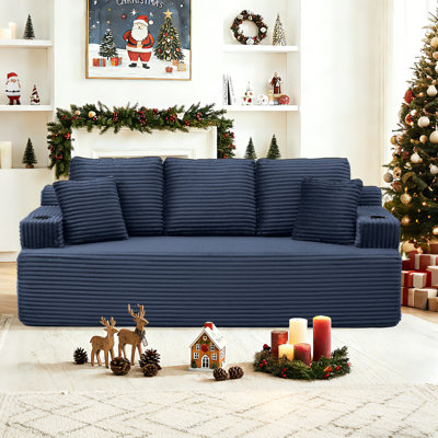 Masir 87.30 "W Oversized Sleeper Couch,Double Chaises Lounge With Pillows, Could Plush Corduroy