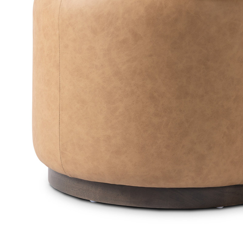 Acker 22" Wide Round Standard Ottoman, Maestro Camel, Sienna Brown