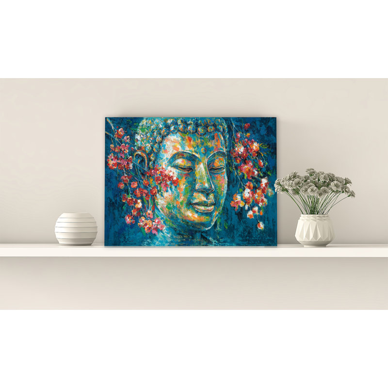 Abstrait Bouddha coloré en paix - peinture sur toile tendue, H 12 po x l 16 po x P 1,2 po