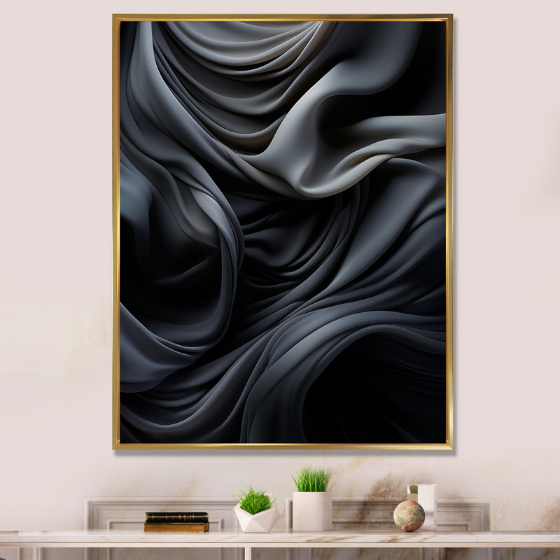 Gris apaisant, ombres II, art mural abstrait, Cadre flottant doré, H 44 po x l 34 po x P 1,5 po