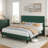 Queen Size Bed Frame, Velvet Upholstered Platform Bed with Vertical Channel Tufted Headboard,  Mattress Foundation with Strong Wood Slat, No Box Spring Needed, Easy Assembly, Green-1557283954-1557283957