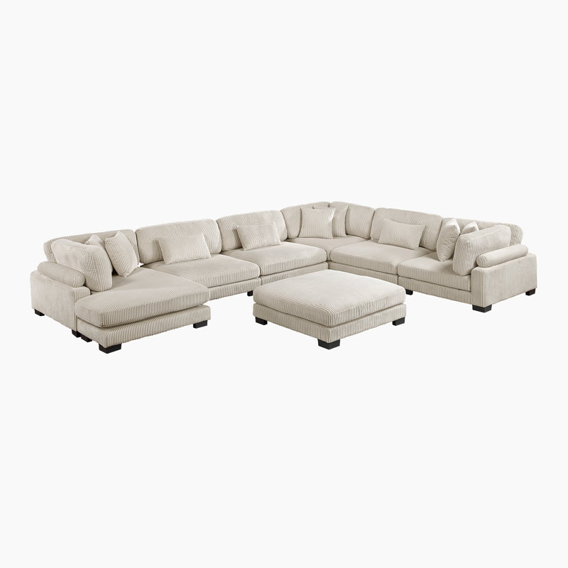 Canapé modulaire moderne en velours côtelé 135 po Hulett, Velours côtelé beige clair