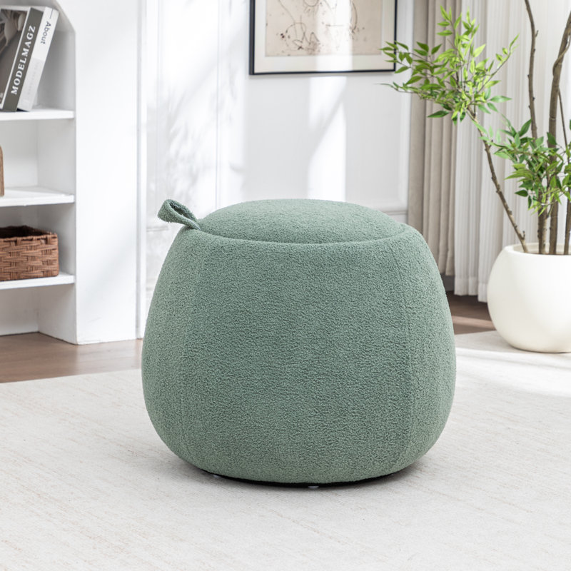 Soft And Plush Teddy Fur Storage Round Chair, Green