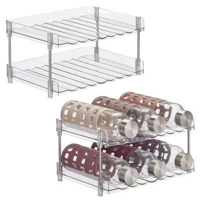 mDesign Free-Stand Stackable 2-Tier Water Bottle Holder, 2 Pack, Clear/Polished by mDesign