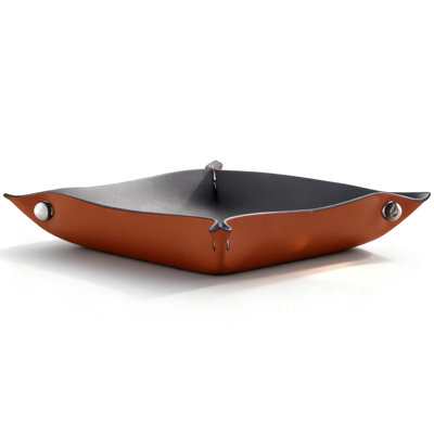Plateau en cuir orange et noir fait à la main - style nordique, décoration intérieure, imperméable et résistante aux égratignures, organisateur de bijoux polyvalent pour montres, bagues, clés, collations, fruits, plateau de table décoratif pour la maison