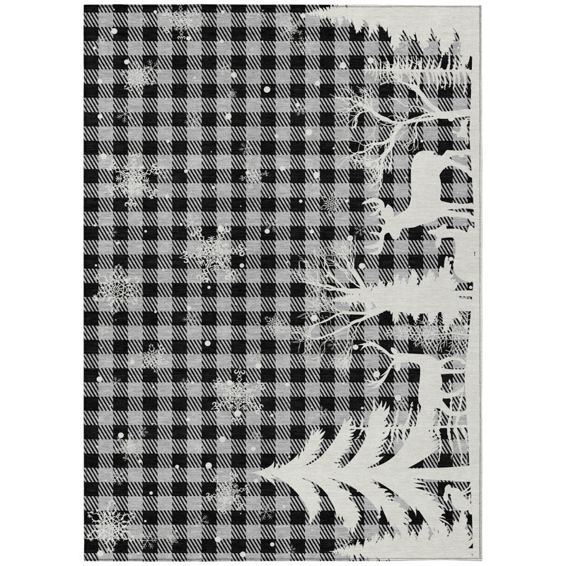 Machine Washable Indoor/Outdoor Christmas Reindeer Xhevrie Gray Rug, Rectangle 3' x 5'