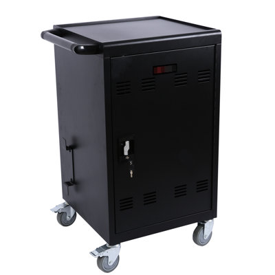 Black Charging Cart For 30 , Tablets And Laptops - With Locking Doors, Caster Wheels, Power Coating Finish Long Lasting Use , Tablet Laptop 30+2 Bay, Black, Fast Charging, Secure Storage, Design