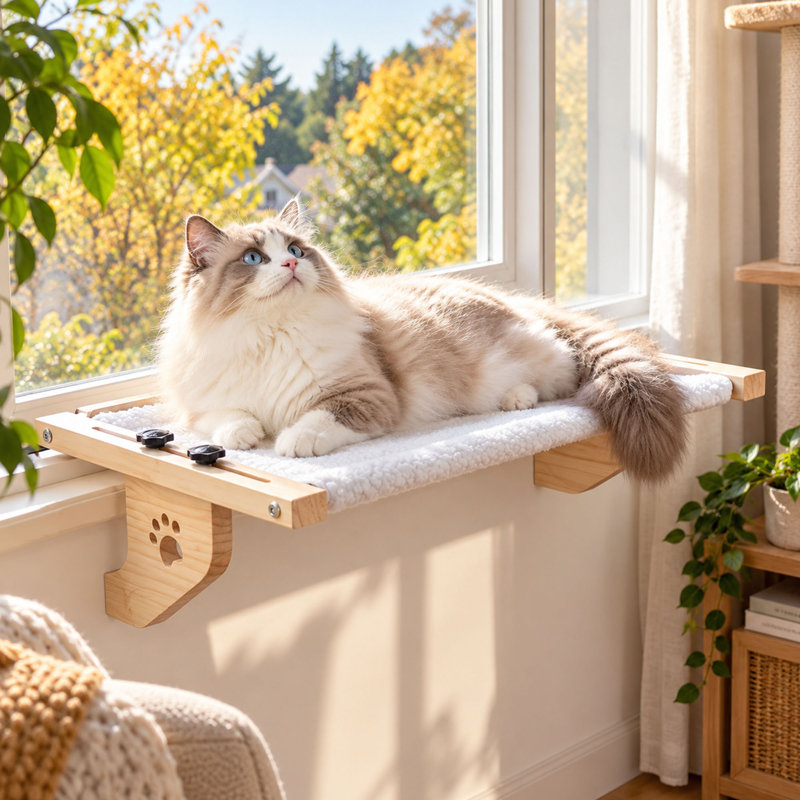Perchoir pour chat de grande taille (55 cm), structure en bois et en métal, housse lavable