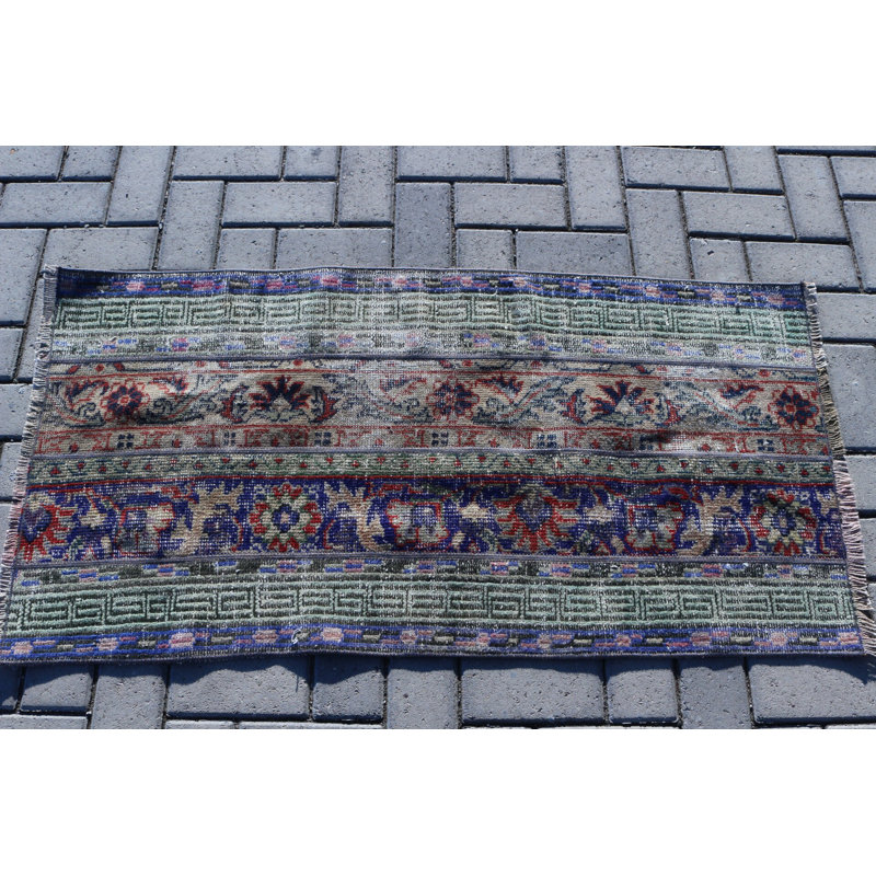 Small Vintage Turkish Rug in Antique Blue Perfect for Adding a Bohemian Touch to Your Living Space