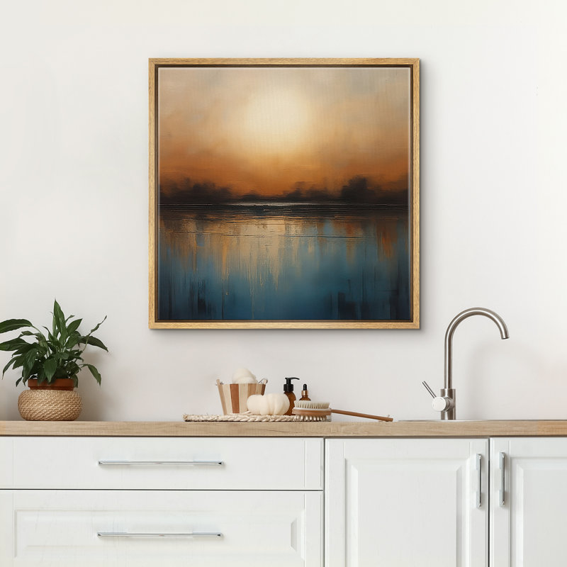 Reproduction de paysage abstrait encadrée d'art mural sur toile pour décor neutre, H 24 po x l 24 po, Naturel