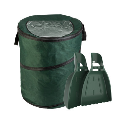 Ensemble de râteaux à feuilles et de sacs à gazon pliables de 46 gallons - Outil de récupération des déchets de jardin et poubelle escamotable avec couvercle à fermeture à glissière - Outils de jardinage et entretien de jardin incontournables par Pure Garden