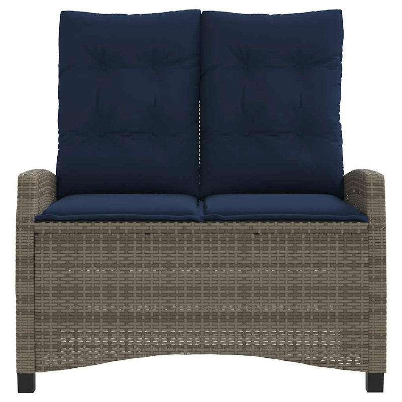 Reclining Garden Bench With Cushions Poly Rattan, Navy Blue, Grey