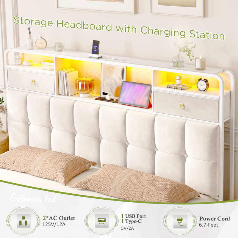Lit tapissier , Beige, Grand lit