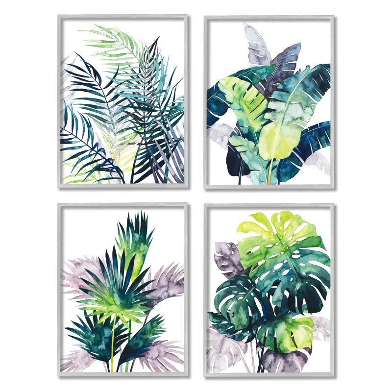 «Divers Tropical Palm Fans» par Grace Popp, ensemble de 4 impressions sur toile, H 14 po x l 11 po
