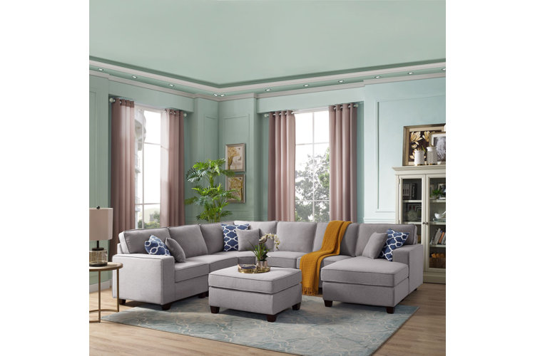 Vance 124" Wide Linen Left Hand Facing large Sectional