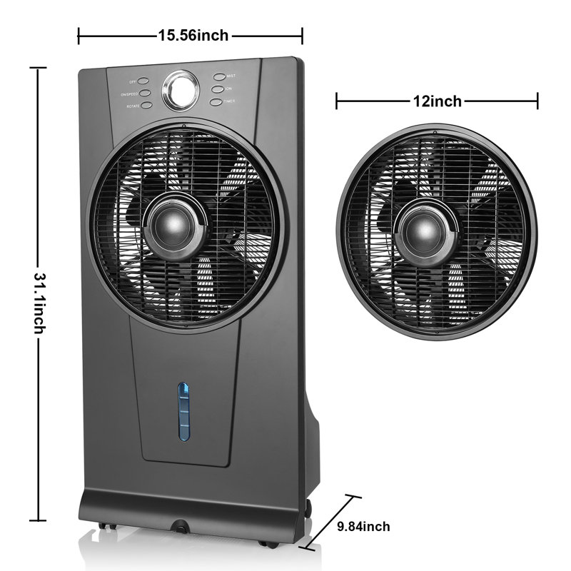 2.5L Misting Fan Water Tank and Humidifier with Remote Control, 3 Speed Settings