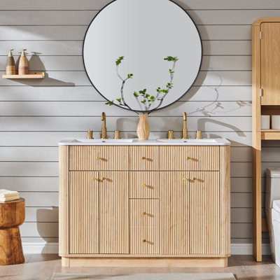 48'' Double Bathroom Vanity With Engineered Stone Top Without Mirror