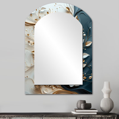 Blanc noir liquide encre liquide pivoines II - miroir décoratif arche de pivoines, miroir mural asymétrique traditionnel, impression d'art en métal