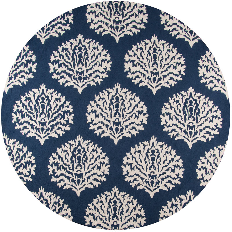 Tapis crocheté à la main bleu marine Cline, Rond 9 pi