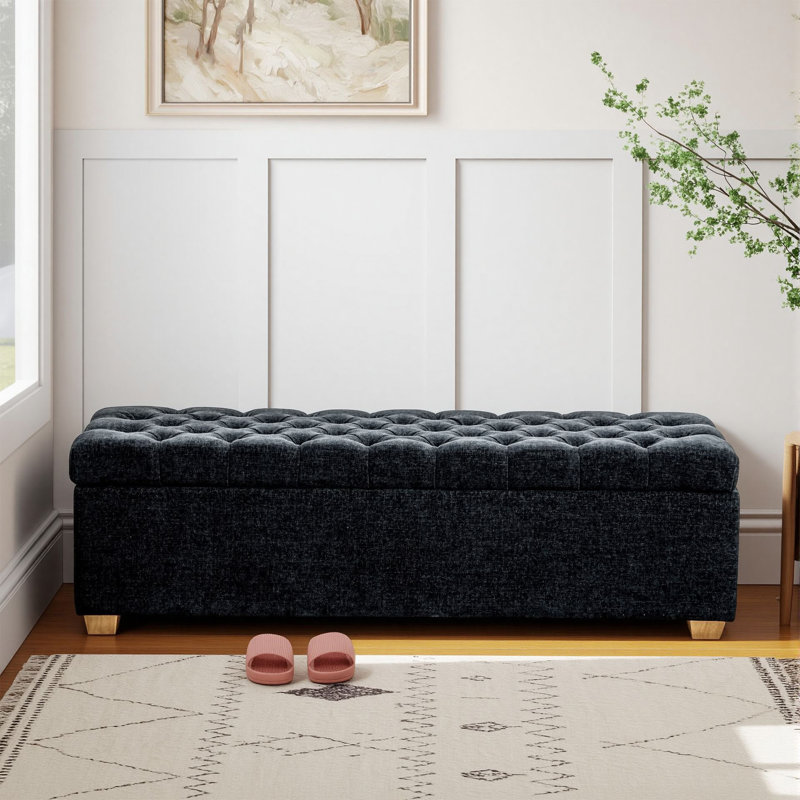 60.24'' Wide  Upholstered Storage  Bench, Black
