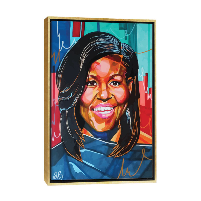 Michelle Obama - impression d'art graphique, H 32 po x l 48 po x 1,5 po, Toile encadrée d'or, Pas de tapis