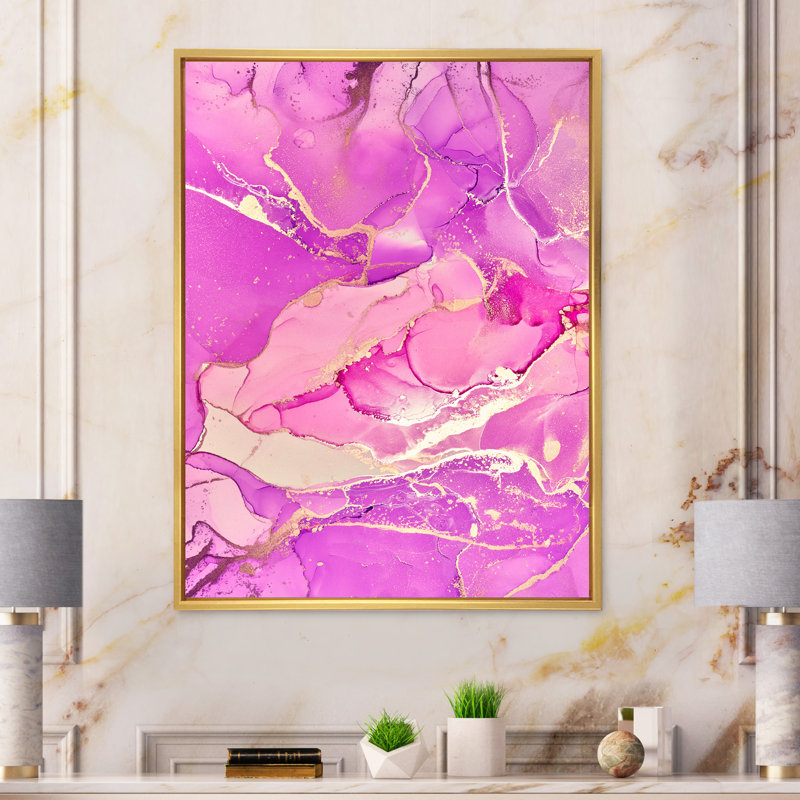 «Rose and Gold Fuchia», reproduction d'art sur toile, H 32 po x l 24 po, Cadre flottant doré