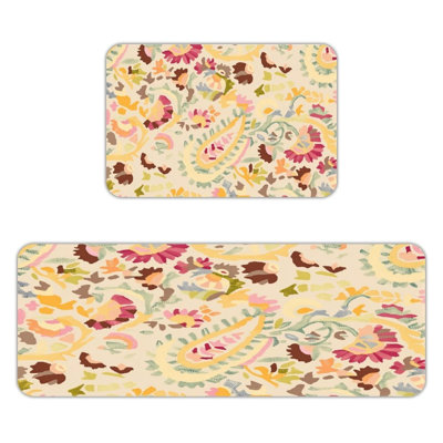 Soft Floral Abstract, 2 Pcs Non Slip Kitchen Mats