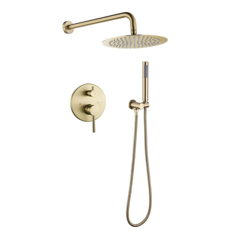 Système de douche complet avec valve brute et pomme de douche ronde 10 pouces, Or
