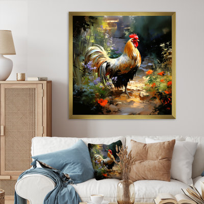 Vintage Rooster In Farm - Chicken Animal Wall Art