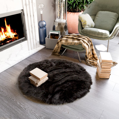 Diller Black Faux Fur Machine Washable Shag Fluffy Area Rug
