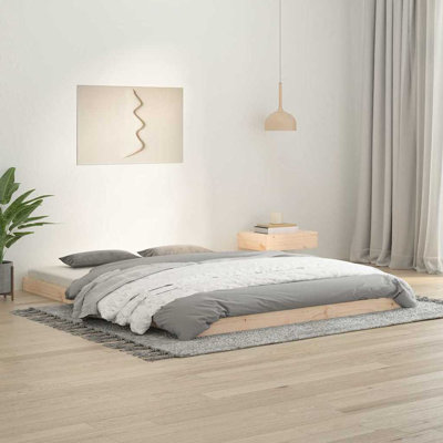 Floor Bed Frame Natural 213.5 x 104 x 9 cm Solid Pine Wood Low Profile Platform Bed