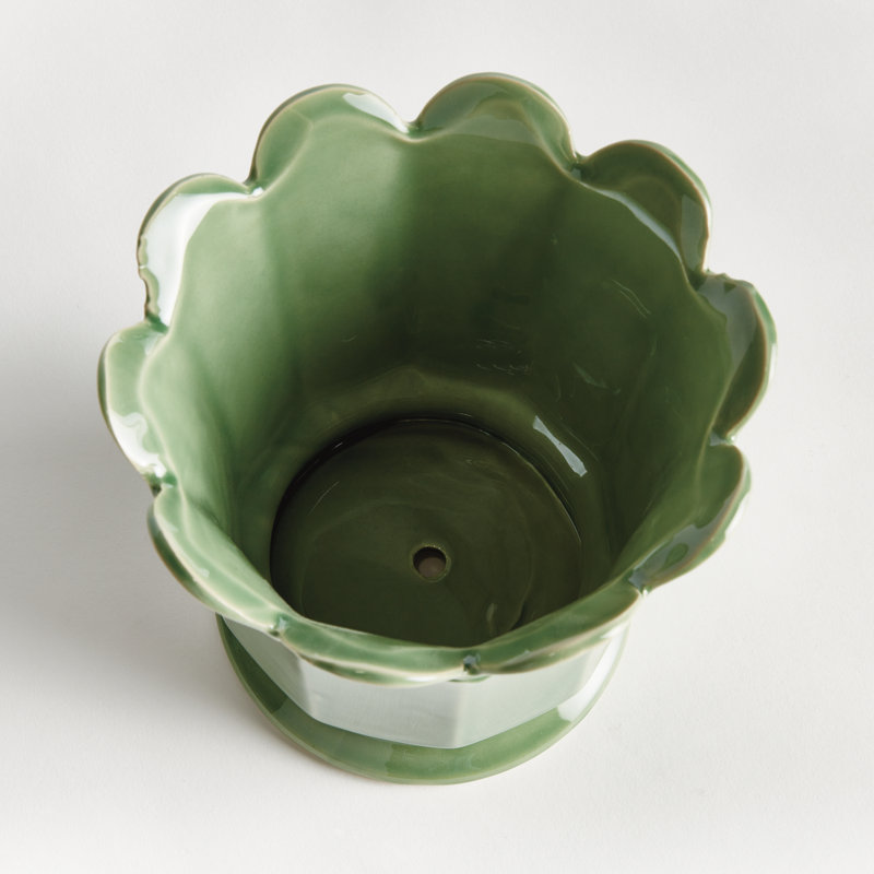 MALINE FOOTED  POT SMALL, Green, 6.69" H x 7.28" W x 7.28" D