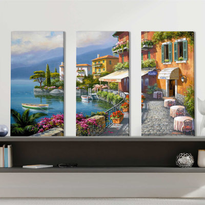 " Seaside Bistro Cafe " 3 - Pieces Painting Print